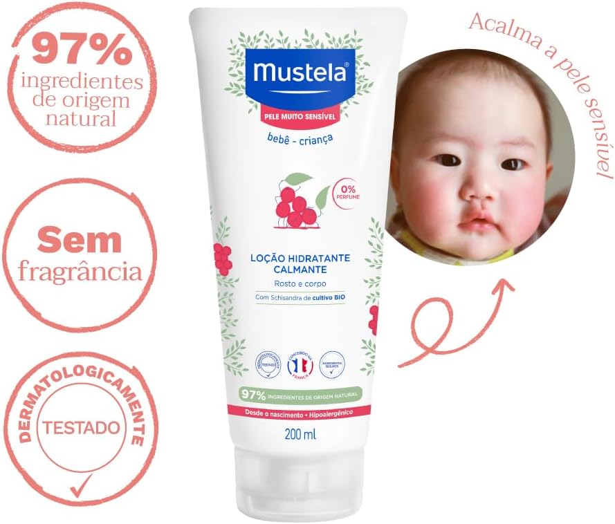Hidratante e Calmante sem Fragrância para Pele Muito Sensível/Sensibilizada dos Bebês e Crianças, Mustela Bebê, Rosa, Médio/200 ml Hidratante e Calmante sem Fragrância para Pele Muito Sensível/Sensibilizada dos Bebês e Crianças, Mustela Bebê, Rosa, Médio/200 ml