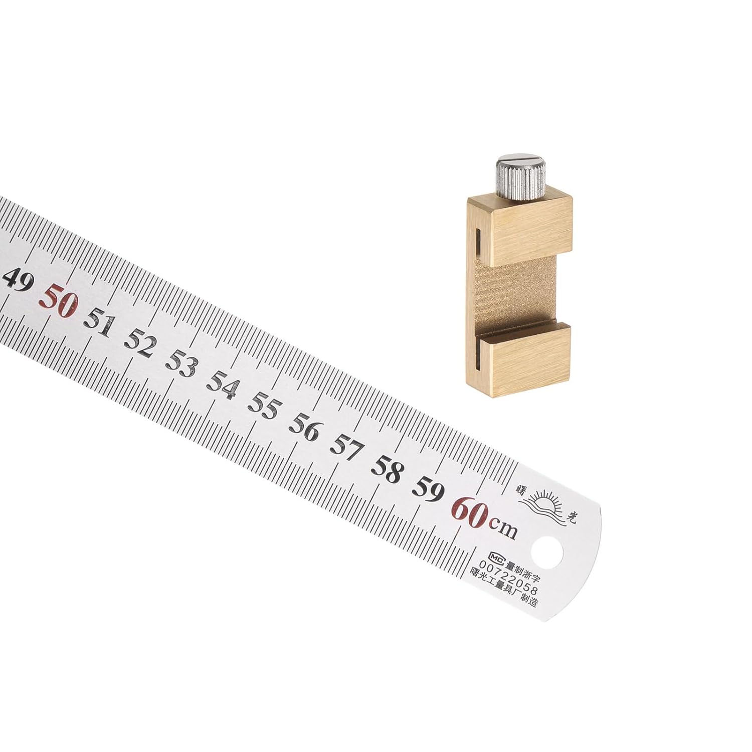 Stainless Steel Ruler - [1.2m/48 Inch] Double Reading Measuring Tools with 40mm Scriber Block for Architectural Design Use | Gold Tone