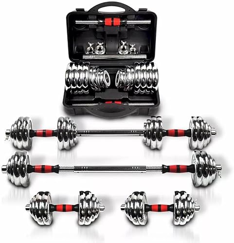 66lb Adjustable Dumbbell and Barbell Set for Home Gym with Weight Plates and Carry Box for Full Body Workout