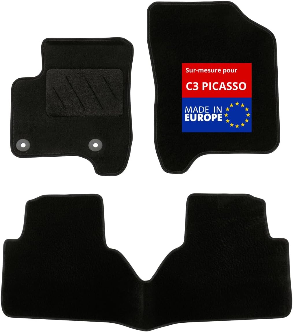 1763724 Car Floor mat - Custom Made - 3 Pieces - Anti-Slip - Black Carpet 900g/m² - Velours Finish - Range Star - Steering Wheel Left