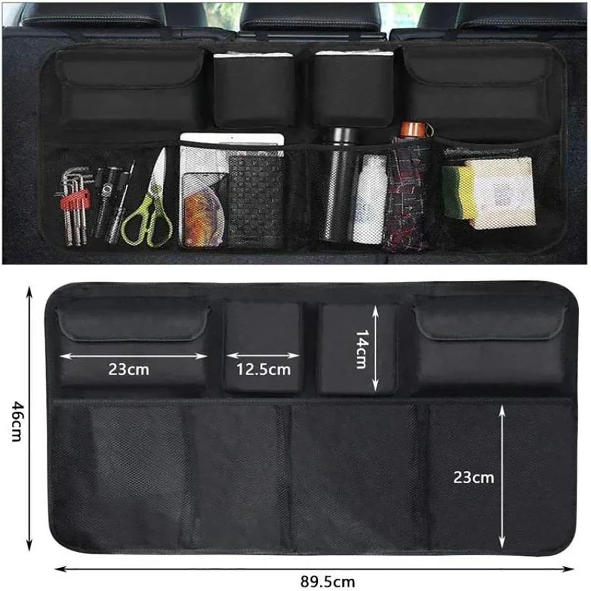 Storage Net Car Trunk Organizer Adjustable Backseat Storage Bag Net High Capacity Multi-use Oxford Automobile Seat Back Organizers Universal Elastic Mesh Bag(Gray)