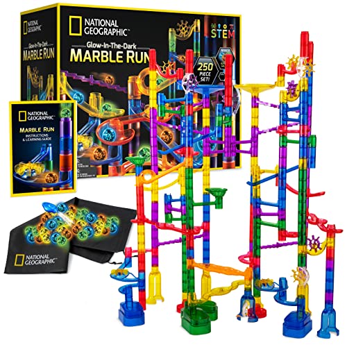 NATIONAL GEOGRAPHIC Glowing Marble Run Γ’β¬β 250 Piece Construction Set with 50 Glow In The Dark Glass Marbles, Mesh Storage Bag, Great Creative Stem Toy For Girls & Boys NATIONAL GEOGRAPHIC Glowing Marble Run Γ’β¬β 250 Piece Construction Set with 50 Glow In The Dark Glass Marbles, Mesh Storage Bag, Great Creative Stem Toy For Girls & Boys