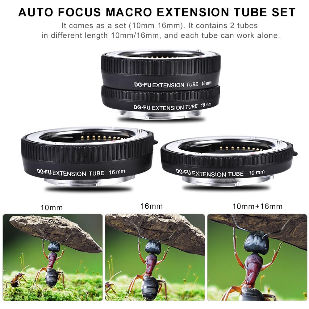 Juego de Tubos de extensión Macro de Enfoque automático de 10 mm + 16 mm para cámaras DSLR (DG-F U)