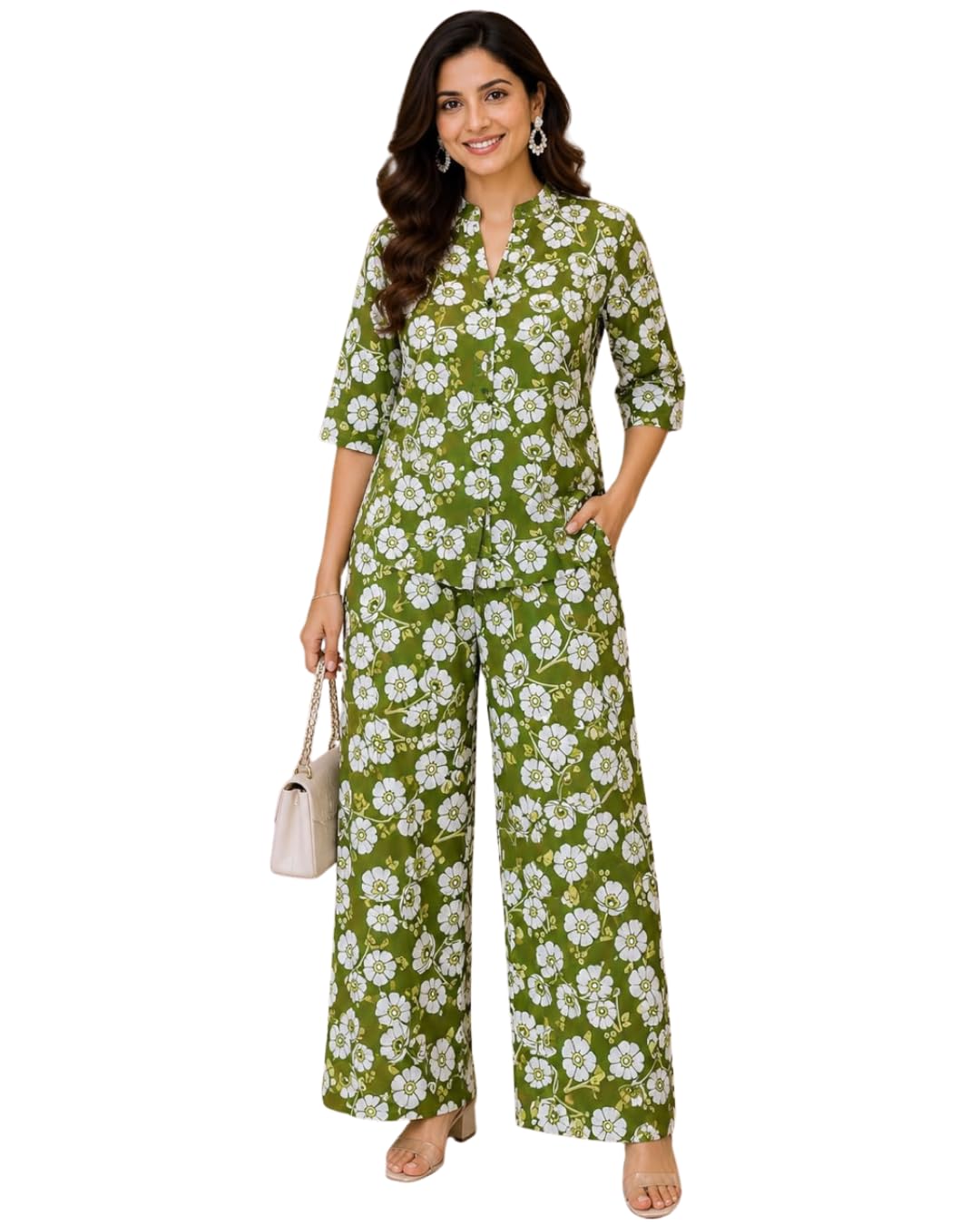 VEERA HUB Women's Floral Printed 3/4 Sleeve Co-Ord Set Stylish Matching Top & Bottom Set for Women (IN, Alpha, XL, PARROT)-picture-16