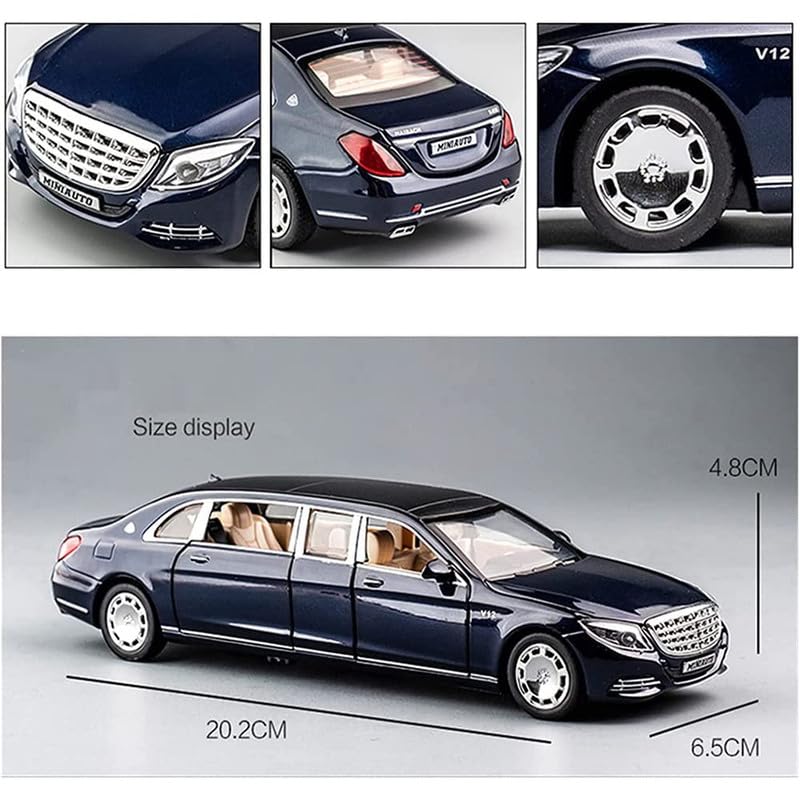Image of Kids Model 1:24 Maybeach Die Cast Metal Car Pull Back Action Opening Doors with Realistic Engine Sound Lights Toy Car Gift for Boys - Multi
