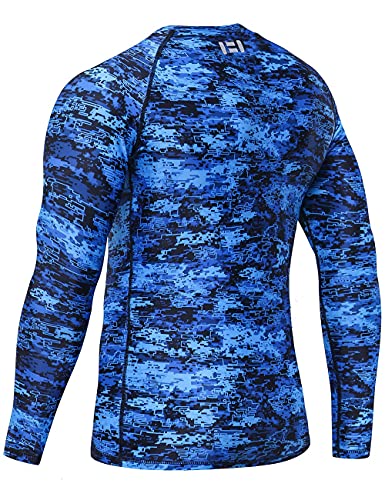 Huge Sports Men's Uv Sun Protection Upf 50+ Full Digital Print Rash Guard Long Sleeves (Pixel Blue, 3Xl) #TOP2