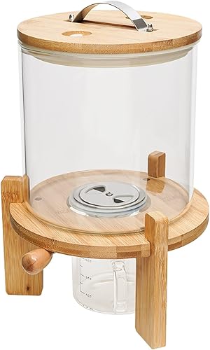 Miniatura 4 de Xuthusman Contenedor hermético de almacenamiento de alimentos secos, dispensador de arroz de cereales con tapas redondas de bambú, taza y soporte (5