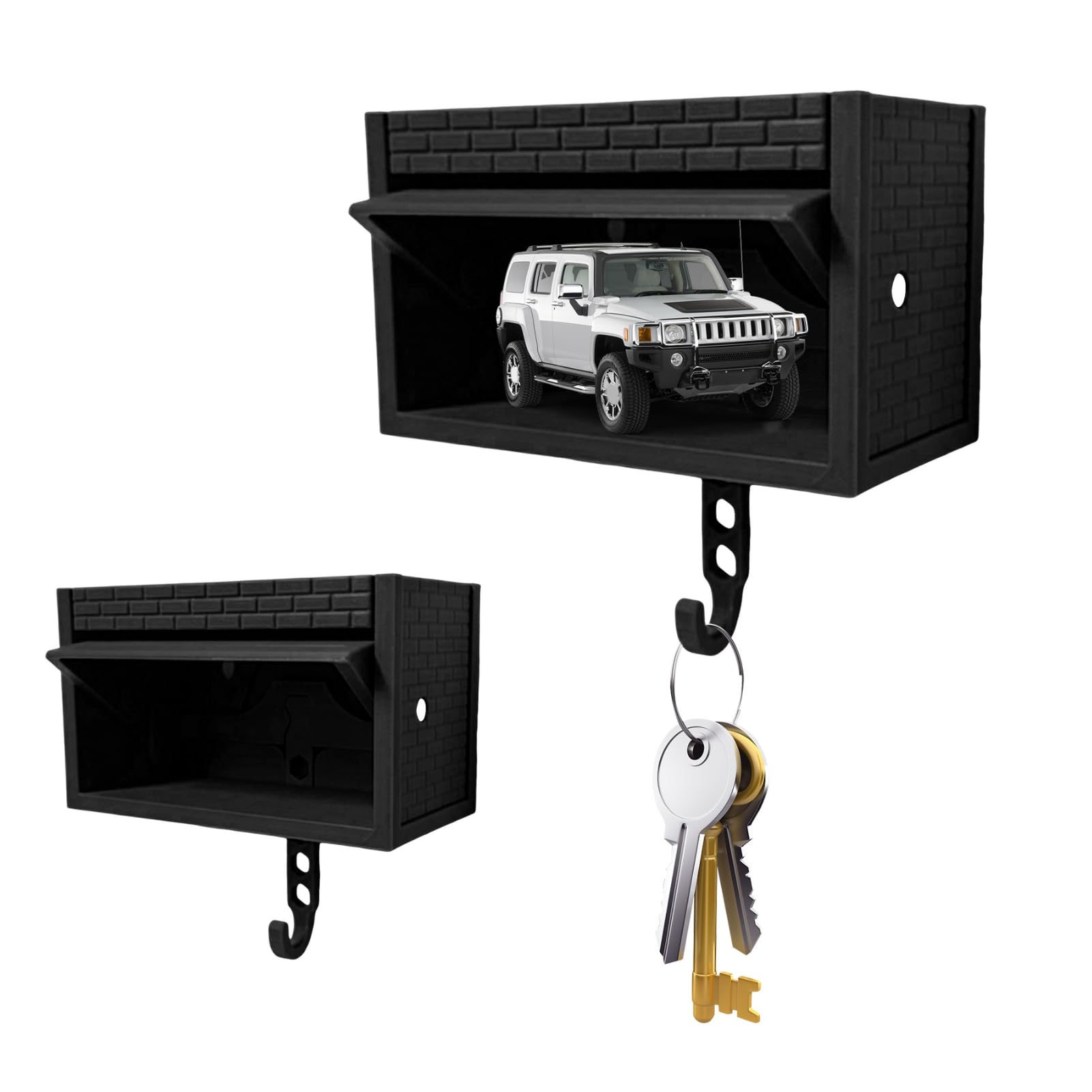 YESBAY Car Garage Key Holder with Opening Door, 3D Key Garage Key Holder for Wall, Small Key Organizer Wall Mount for Car Enthusiast (Black)