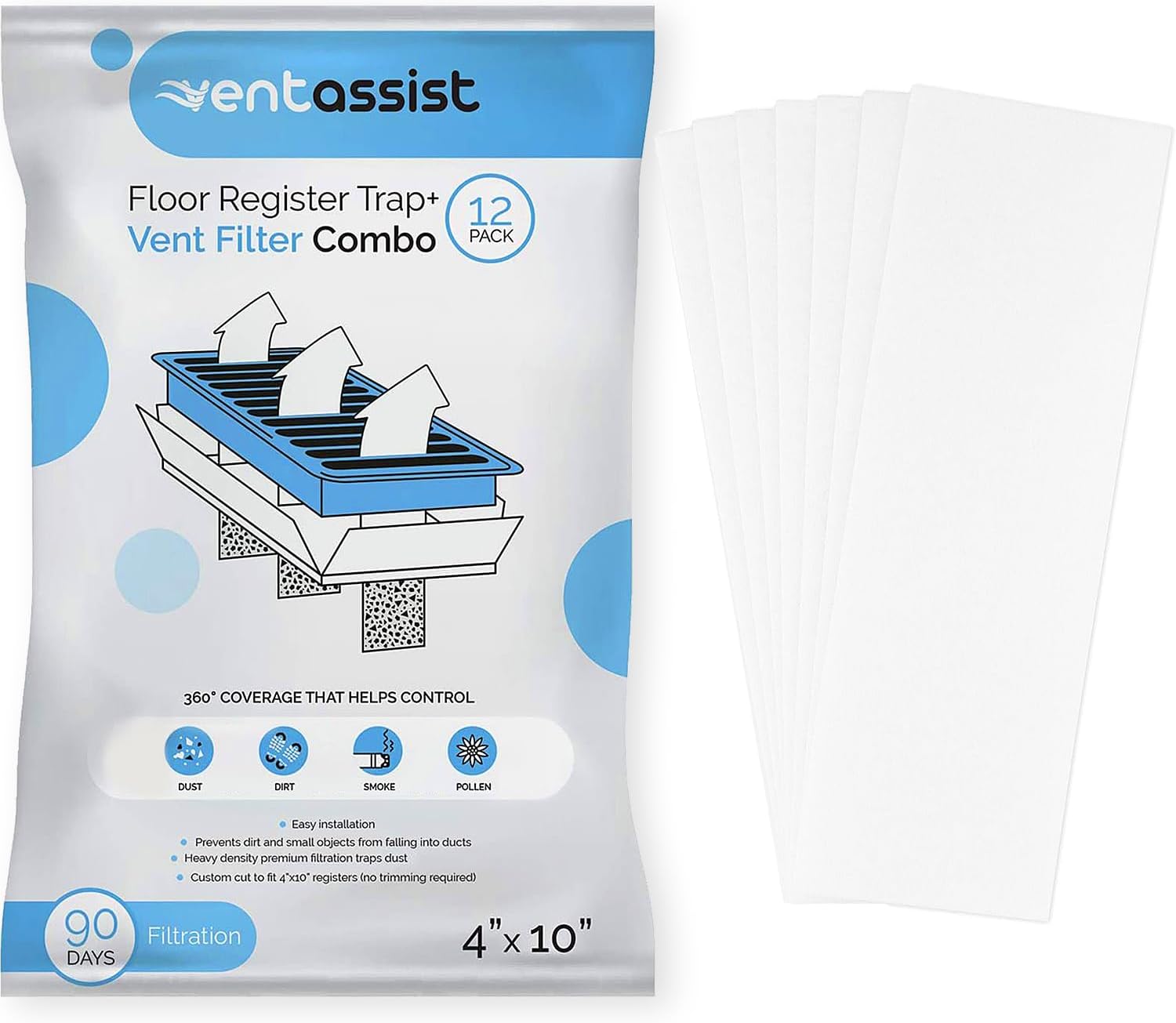 Premium Air Vent Filters for Home - 4 x 10 MERV 8 Electrostatic Floor Vent Filters That Trap Dust, Dirt, Smoke, Pollen, Hair - 90 Day Filtration (12 Pack)