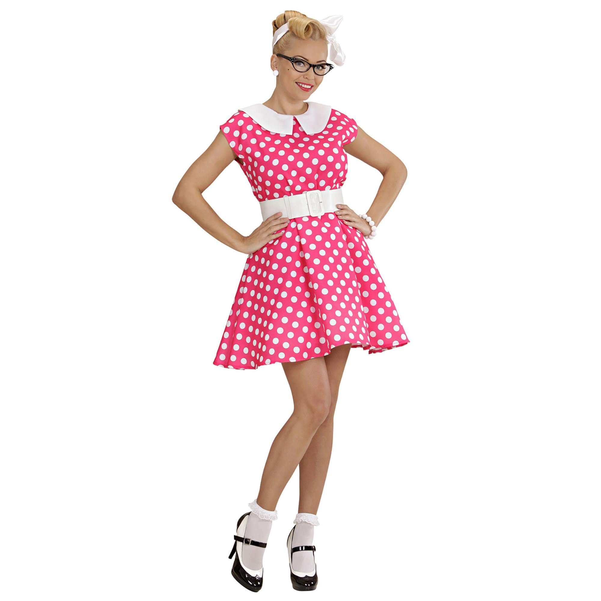 Widmann Milano 50er Jahre Lady Kostüm – Pinkes Rock’n’Roll-Kleid Mit Gürtel Für Partys & Karneval