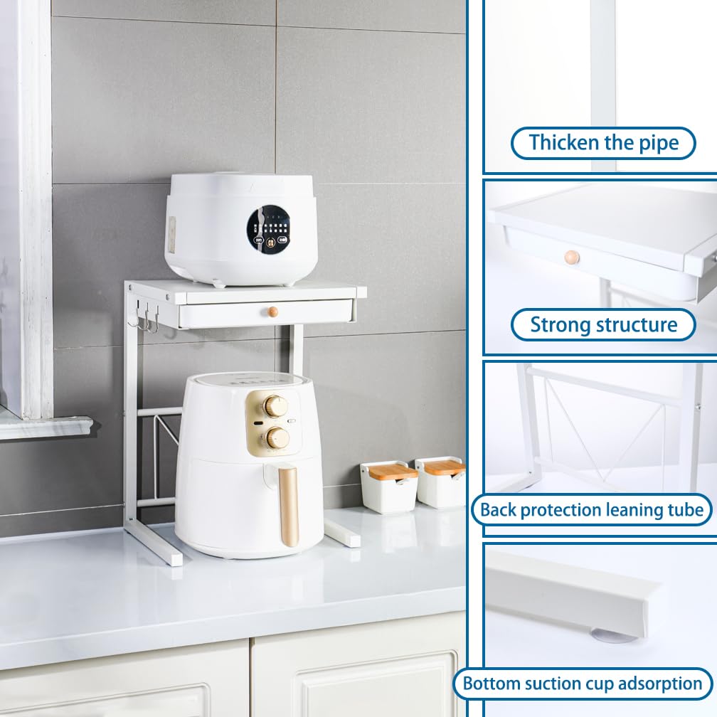 Hershii Friggitrice ad Aria Mensole Cucina Organizzatore Ripiani Scaffale da Cucina per la Dispensa e l'armadio (47x28x36cm with drawer, White)