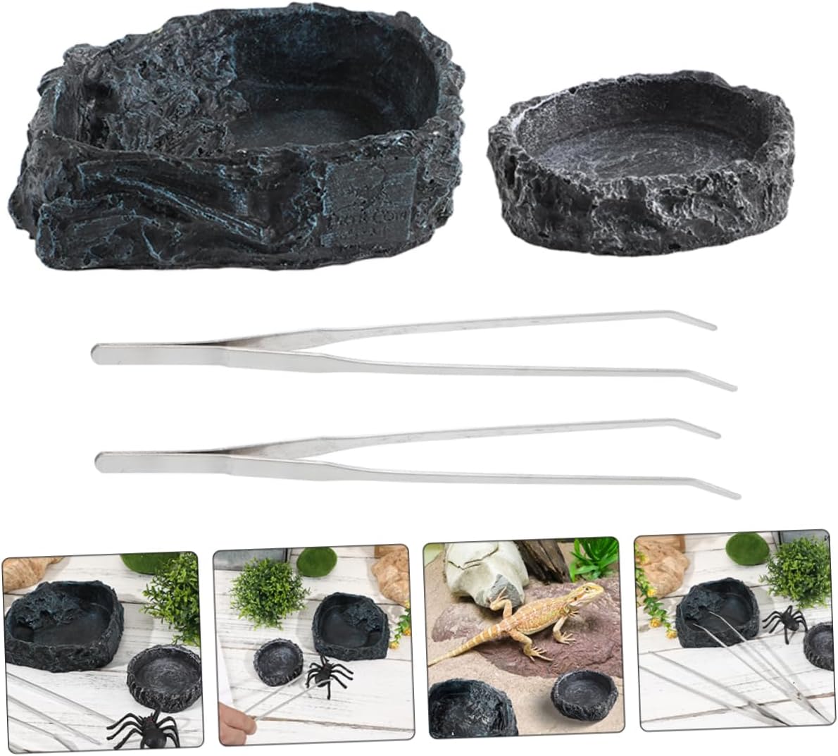 1Set Bearded Dragon Food Bowl Versatile Reptile Water Bowl Feeding Tongs for Lizard Gecko Snake for Reptile Tank Comfortable Dining Experience Tongs