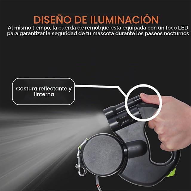Foto 5 de 7 de Correa Retráctil Doble para Perro, Correa para Perros con Luz, Correa para Perros De 3 Metros