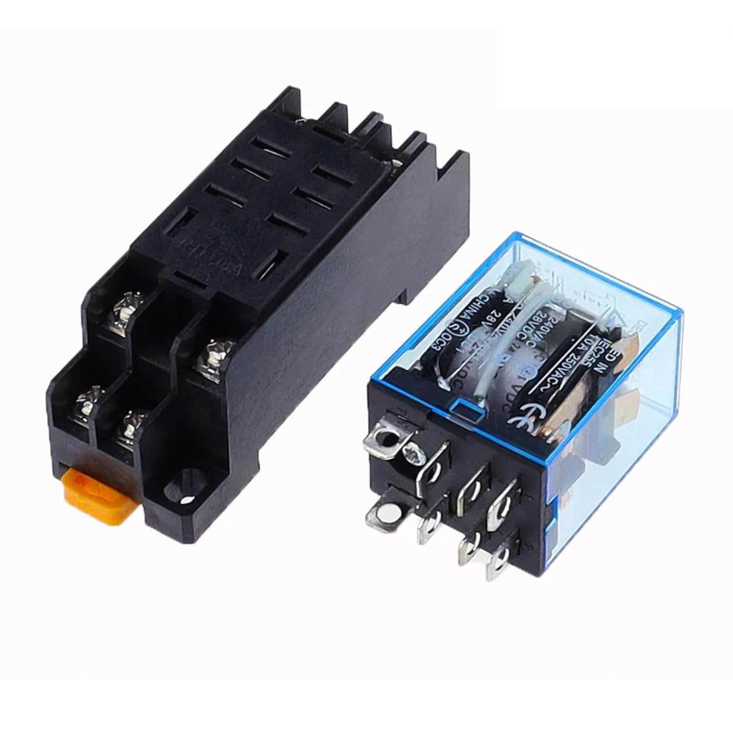 LY2NJ 10A 8 Pin DPDT Power Relay with Socket Base, DC 12V 24V 36V 48V 110V 220V 380V, HH62P HHC68A-2Z Coil Relay (24V DC)