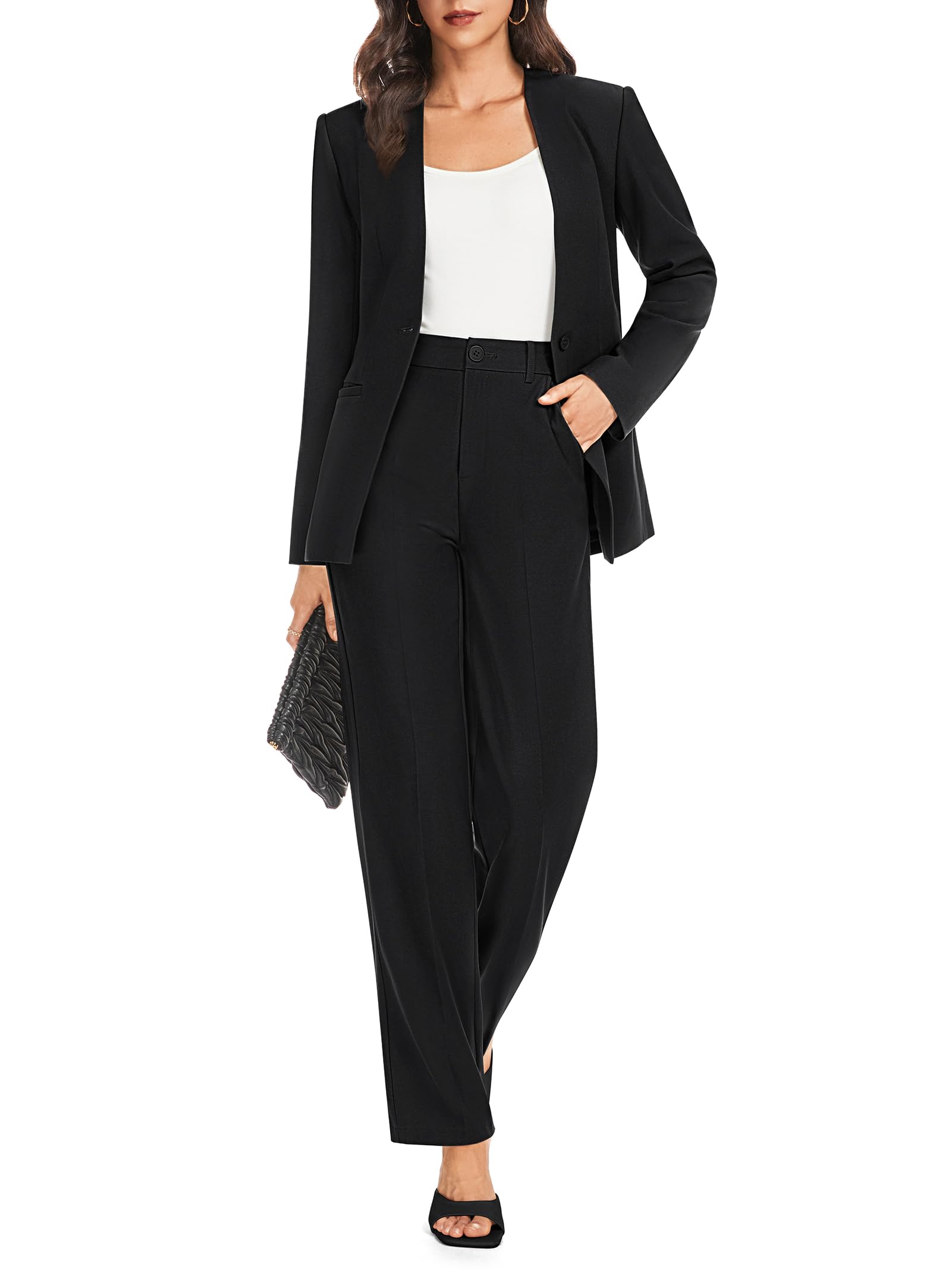 Casly Lamiit Womens 2 Piece Blazer Set Business Casual Outfits Trendy Dressy Matching Wide Leg Pant Suit Fall