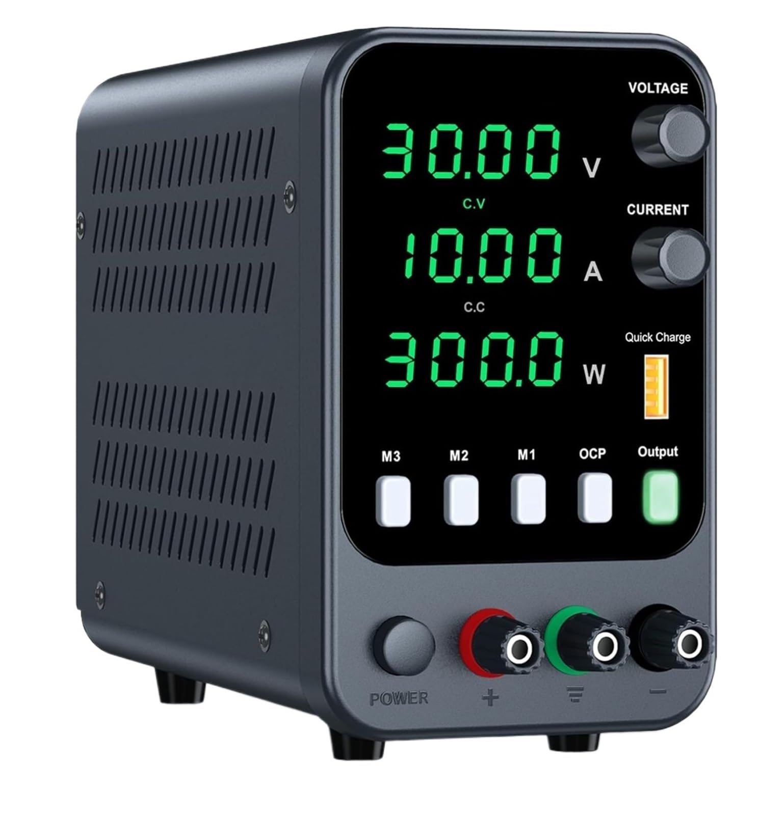 alimentación CC digital Fuente de alimentación CC ajustable, fuente de alimentación de laboratorio de 30 V 10 A, fuente de alimentación conmutada con almacenamiento de memoria, carga rápida USB de 5 V