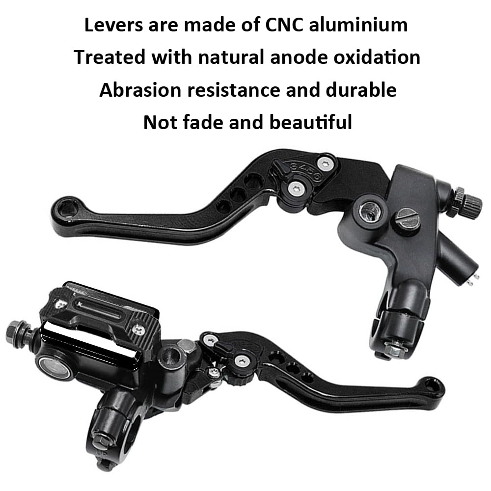1 Paio Leve Frizione Freno Moto 22mm Leva Freno del Cilindro Principale Motociclo Idraulico Maniglia Pompa Freno Serbatoio Cilindro Principale della Frizione Freno Nero