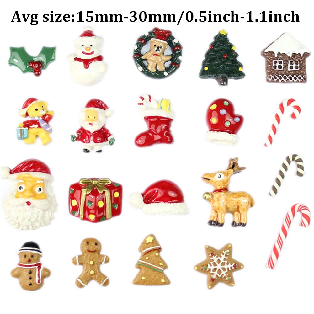 50pcs Christmas Charms Resin Saint Santa Snowman Tree Bell Deer Candy Cane Flatback Beads for Handcraft Christmas Indoor Outdoor Decoration - Image 2