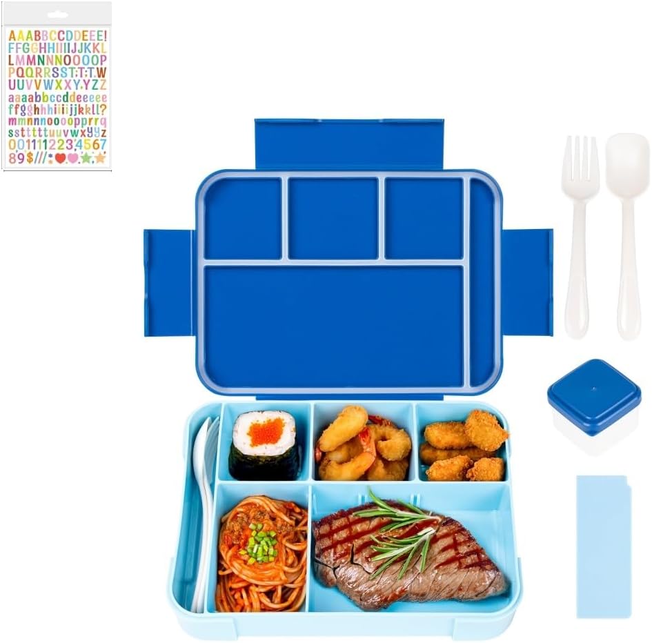 Voarge Pudełko na lunch dla dzieci z przegródkami, szczelne, idealne do szkoły, przedszkola i na wycieczki, niebieskie