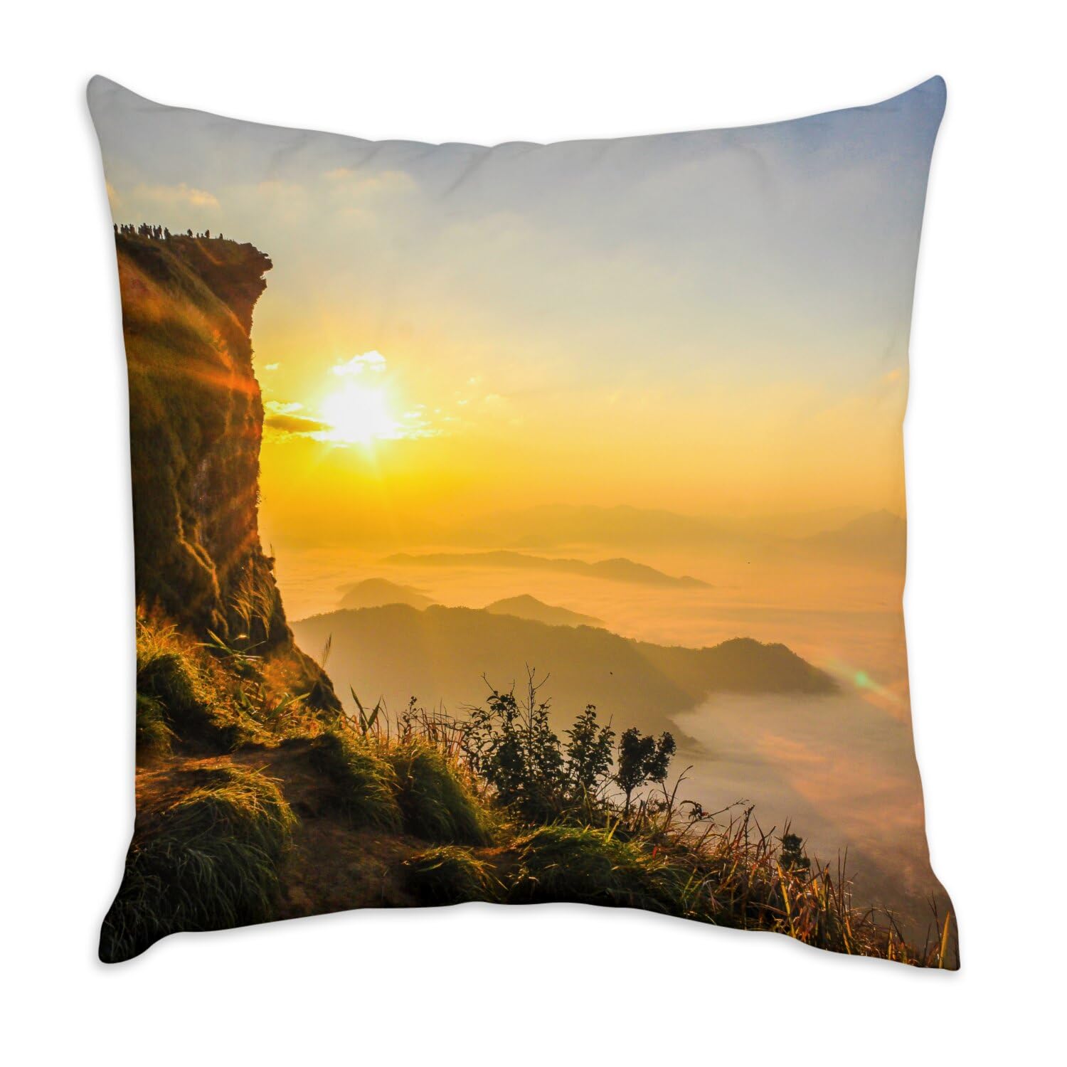 Coussin en Velours Blanc Coucher de Soleil 40x40cm - Décoration Montagne Nature avec Housse Incluse