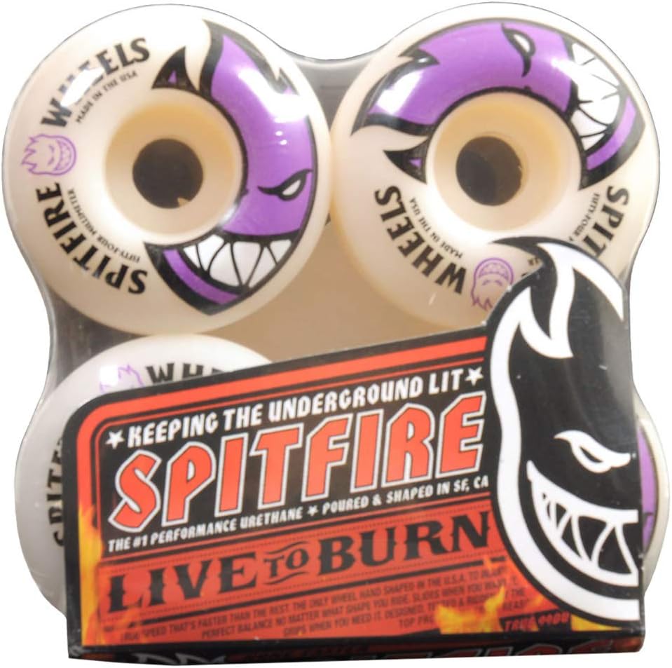 Spitfire Bighead 54mm White W/Purple Skateboard Wheels (Set of 4)