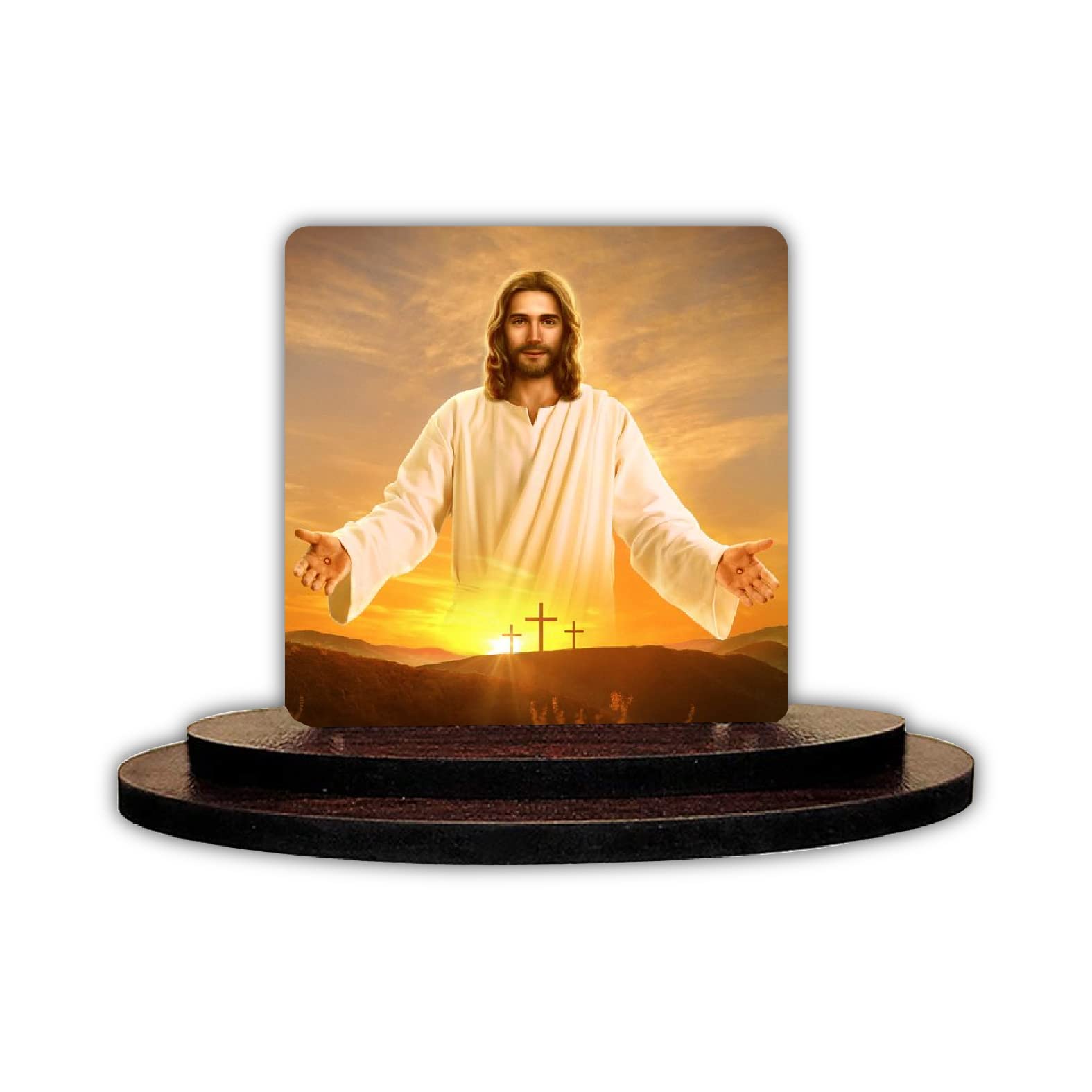 Statua In Resina Di Gesù Seduto Con Cartello 'I Am With You Always' – Figura Fatta A Mano Per Scrivania, Auto E Regalo Religioso