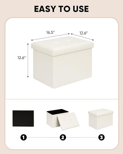 Miniatura 23 de B FSOBEIIALEO Cubo otomano plegable de almacenamiento, reposapiés de piel sintética, mesa de café, 11.8 x 11.8 x 11.8 pulgadas Marrón,Negro