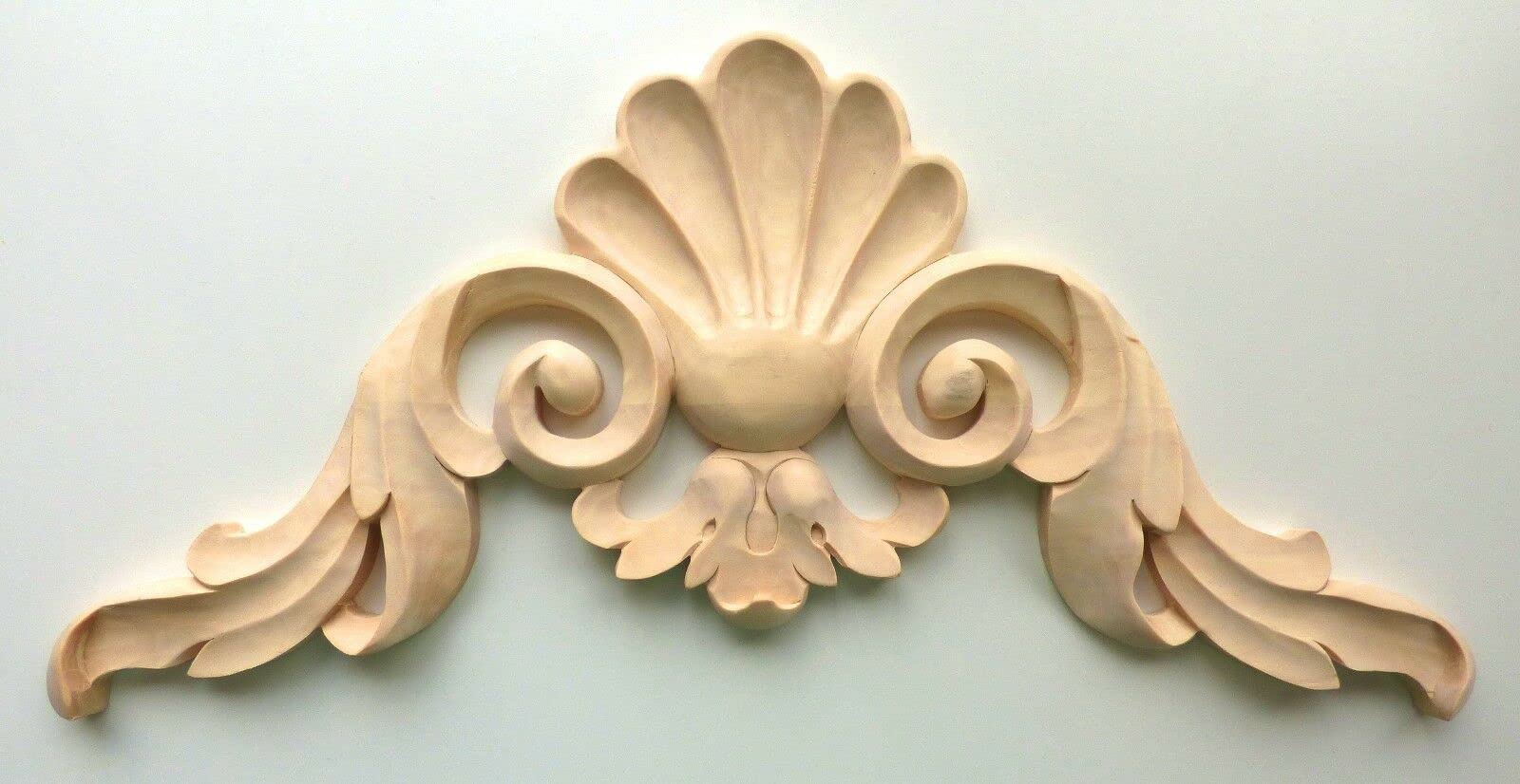 4", 7-7/8", 12" Hand Carved Red Oak, Birch Wood Shell Corner Onlay Applique Zakros Design (Birch Wood, 7-7/8"w x 7-7/8"H x 3/4"TH)