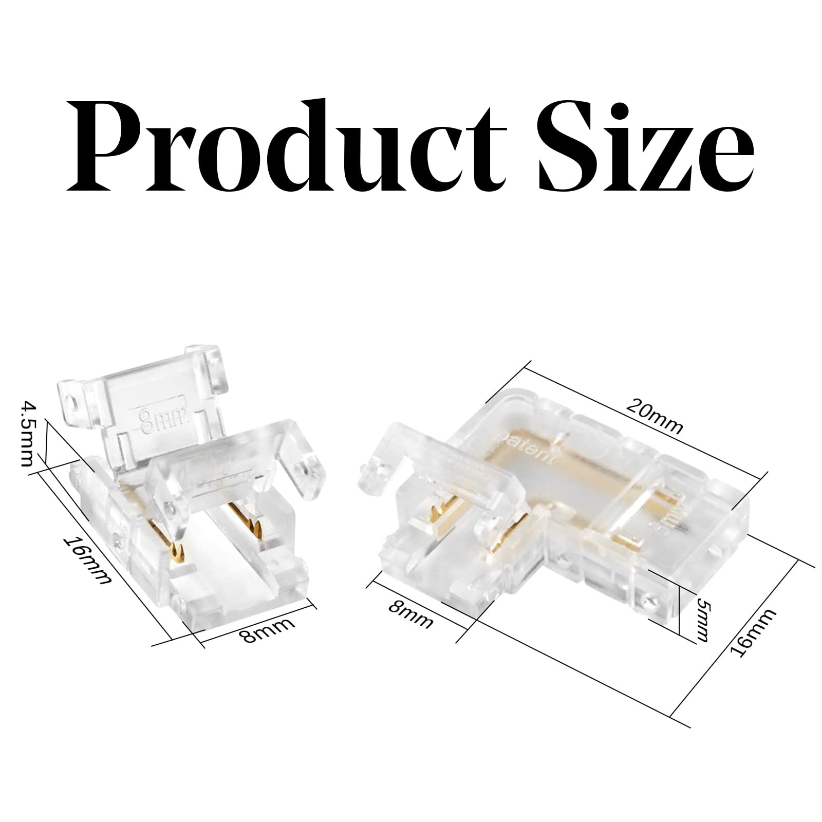 10-Pack COB LED Strip Connectors Kit: 2-Pin 8mm Solderless Gapless (2× Wire, 4× Strip, 4× L-Shape) for 36V 5A LED Lights,led connectors - Image 2