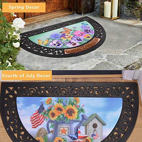 Melunar Interchangeable Doormat, 6 PCS Seasons Doormat, Half Moon Mat Easy to Clean, Half Moon Mat, Indoor Outdoor Door Rug for Spring, Fourth of July, Halloween, Thanksgiving Day, Christmas