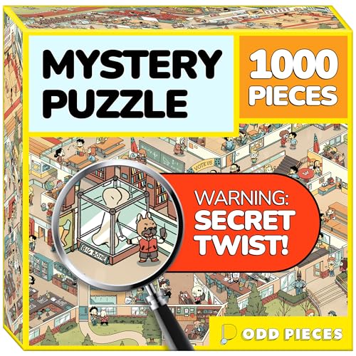 Image of Odd Pieces Jigsaw Puzzles 1000 Pieces with Storytelling Comics, for Women, White Elephant, Mystery Puzzle for Adults & Kids - 19.7'' x 27.6'' Frameable Magic Puzzle Art (Snack Attack)