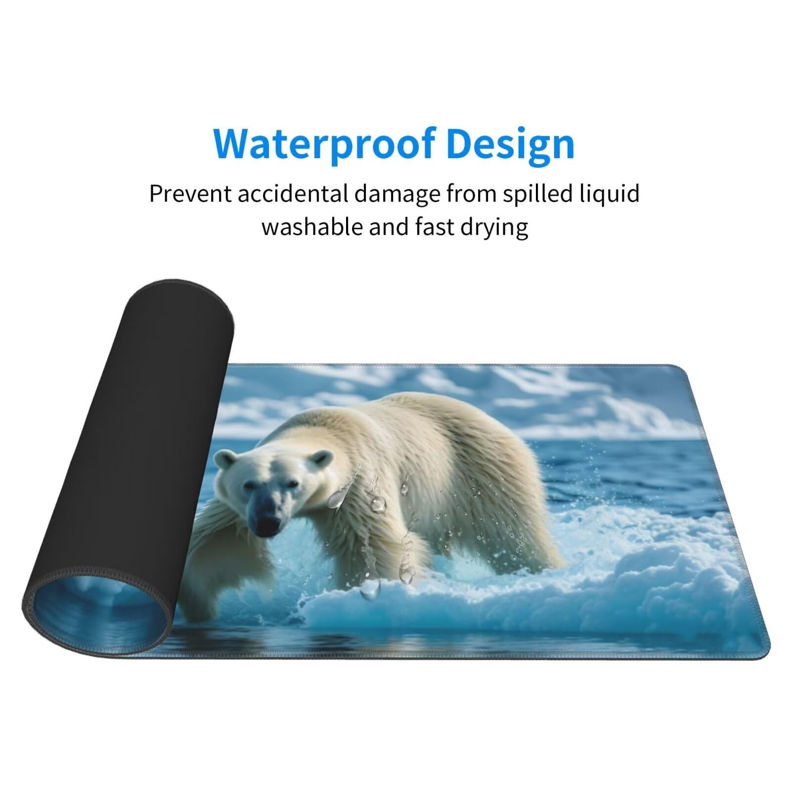 Tappetino Mouse, Tappetino Mouse Gaming Grande XXL 1500x800x3mm Tappetino Scrivania Mouse Pad, Base in Gomma Antiscivolo, Bordi Cuciti,Lavabile, Mousepad per Ufficio e Gaming (Orso polare) R-36