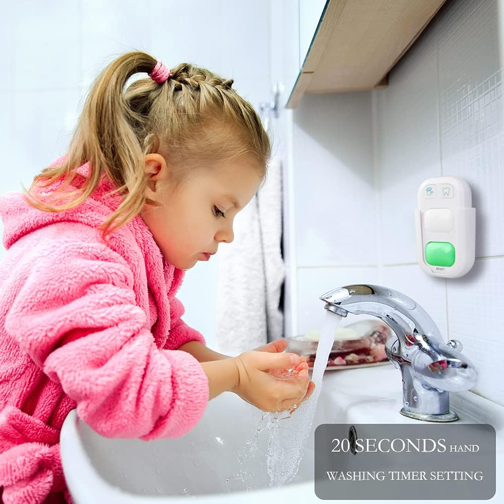 SOARING Wireless Battery Powered Timer for Kids - 2 Minutes Teeth Brush, 20 Seconds Hand Washing, Color Indicator Light Stick on Bathroom for Children Training Coach