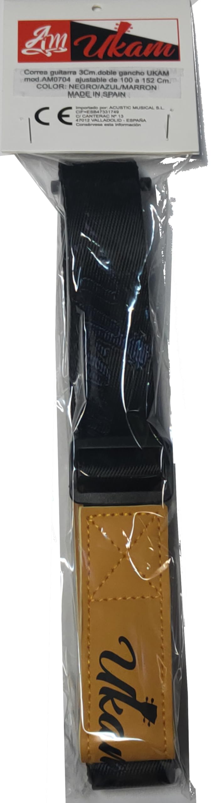 Ukam Correa guitarra doble gancho mod.AM0704 ajustable Largo 100 a 150 x Ancho 3 Cm. Para Guitarras Clasicas,Acusticas y Españolas que carezcan de enganches metalicos.MADE IN SPAIN(Negro+Azul+Marron)
