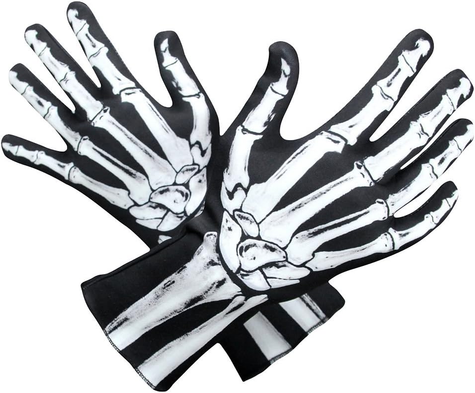 Amosfun Halloween Skeleton Gloves 30x10cm Full Finger Skeleton Gloves Unisex Halloween Party Cosplay Costumes, Black, Large