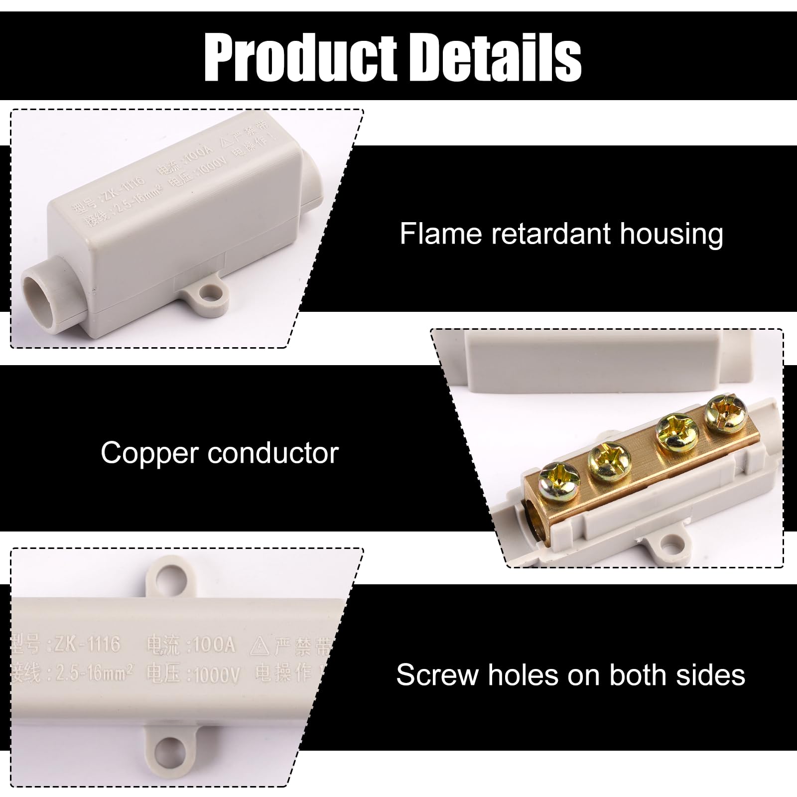 5 Pièces Connecteurs de Fils en Laiton à Double Vis Haute Performance en Laiton pour Câbles de 2,5 à 16 mm, Connecteur en à Double Vis Boîtier en ABS pour Plafonniers,Interrupteurs,Ampèremètres