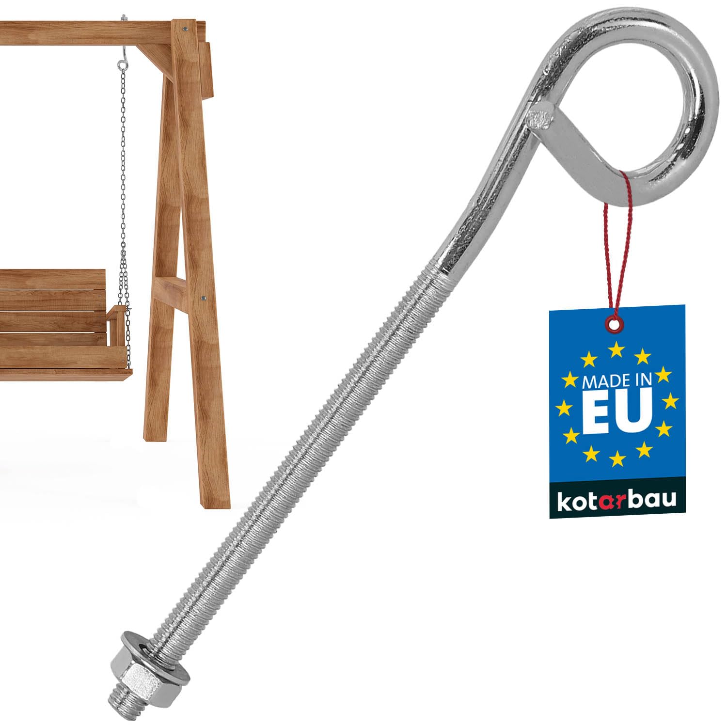 KOTARBAU® Swing Hook - Screw Hook - M8 170 mm - Galvanised Steel - Ceiling Hook - Hook for Screwing - Heavy Duty Hook - Swing Hook