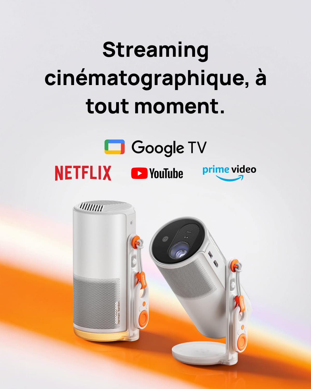 XGIMI MoGo 4 Mini Vidéoprojecteur 1080P, Compatible avec Google TV avec Netflix sous Licence, Rotation à 360°, 2,5 Heures de Lecture, 450 ISO Lumens, 2 x 6 W Harman Kardon, Wi-FI, Bluetooth