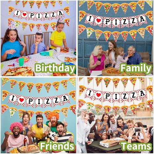 Versatile Pizza Party Banner – Pack of 3, Pre-Strung, with Pizza Slices & I LOVE PIZZA Letters, Perfect for Any Party with Pizza – Birthdays, Dorm Parties, Game Nights & Office Celebrations by plorbach - Used condition - Image 4