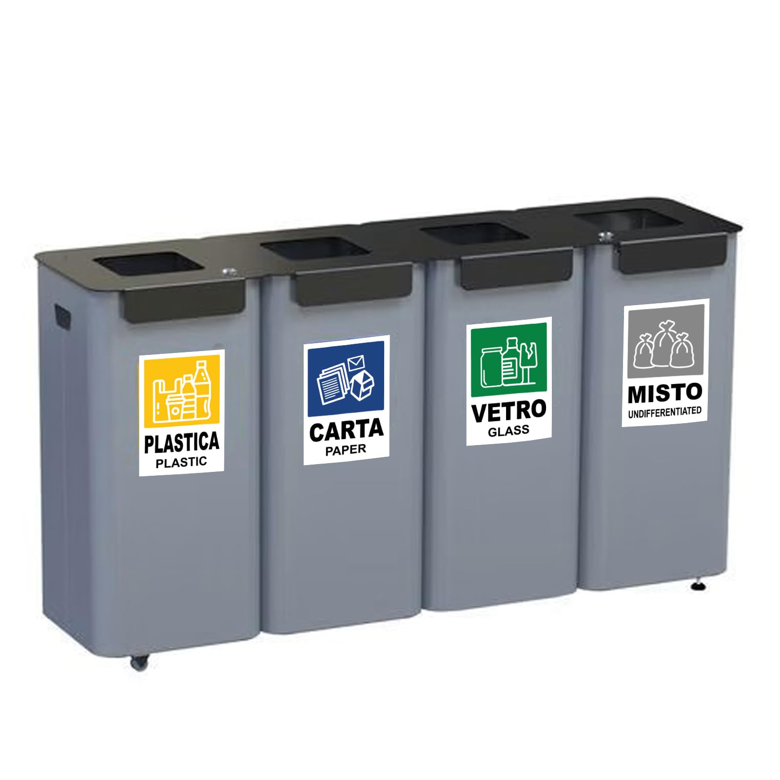 12 Adesivi GRANDI XL per Raccolta Differenziata - Formato 21cm x 15cm - Etichette per Contenitori Rifiuti in Italiano e Inglese - Adesivo per Riciclo Lavabile Antigraffio Resistente