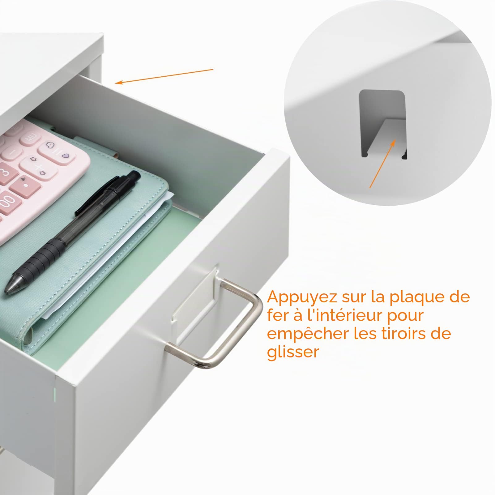HollyHOME Caisson Métallique à 3 Tiroirs, Organisateur de Classement Roulant pour Bureau, Meuble de Rangement Moderne avec Roulettes pour Maison et Bureau, Blanc