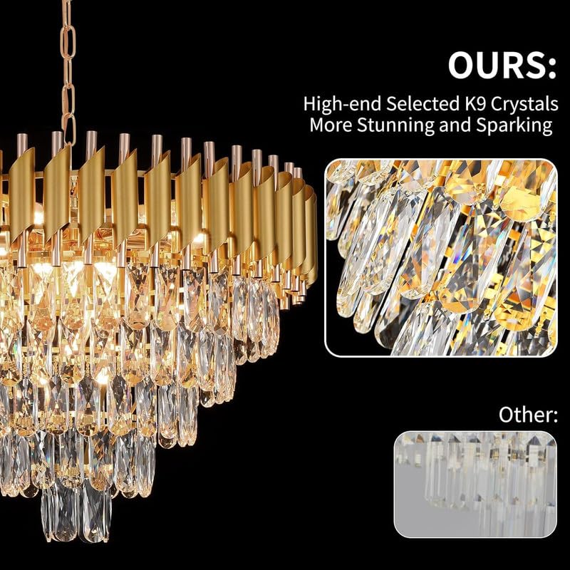 Image of Zingy Modern Ceiling Lamp 5-Tier Round Crystal Chandelier for Living Room | Modern Ceiling Light Jhumar for Hall for Home Decoration + 3 Color LED Light (Full Gold, 600MM) R