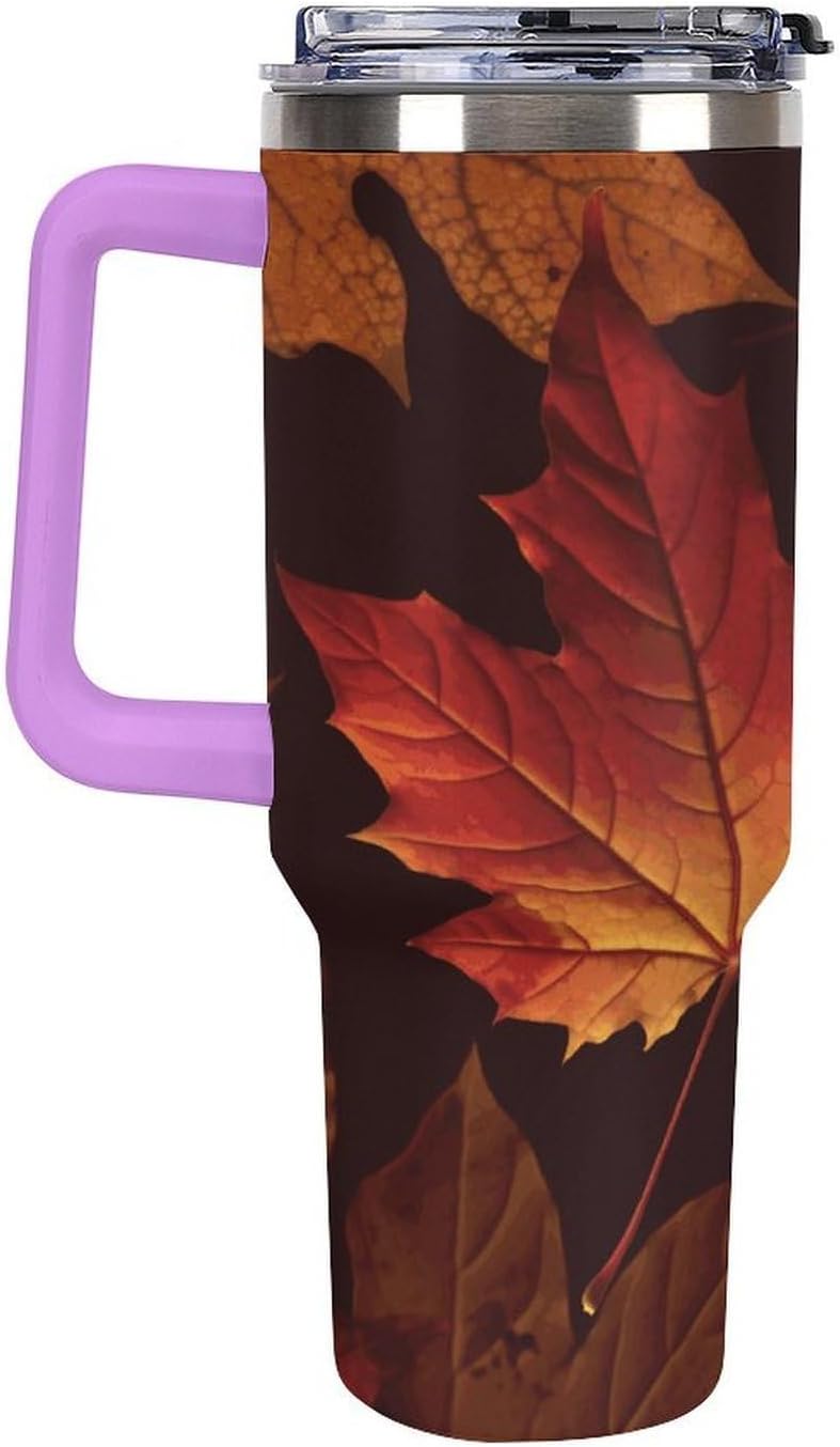 Fall Autumn Leaves Tumbler 40 Oz with Handle&Lid Large Car Cup Stainless Steel Vacuum Travel Mug Insulated Water Bottle Leak-proof Portable Coffee Cup for Home Car Outdoor