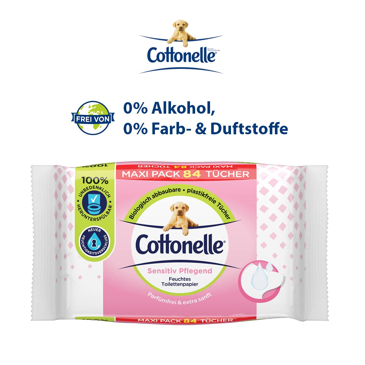 Cottonelle Feuchtes Toilettenpapier Sensitive, Maxi-Pack, 6 X 84 Toilettentücher