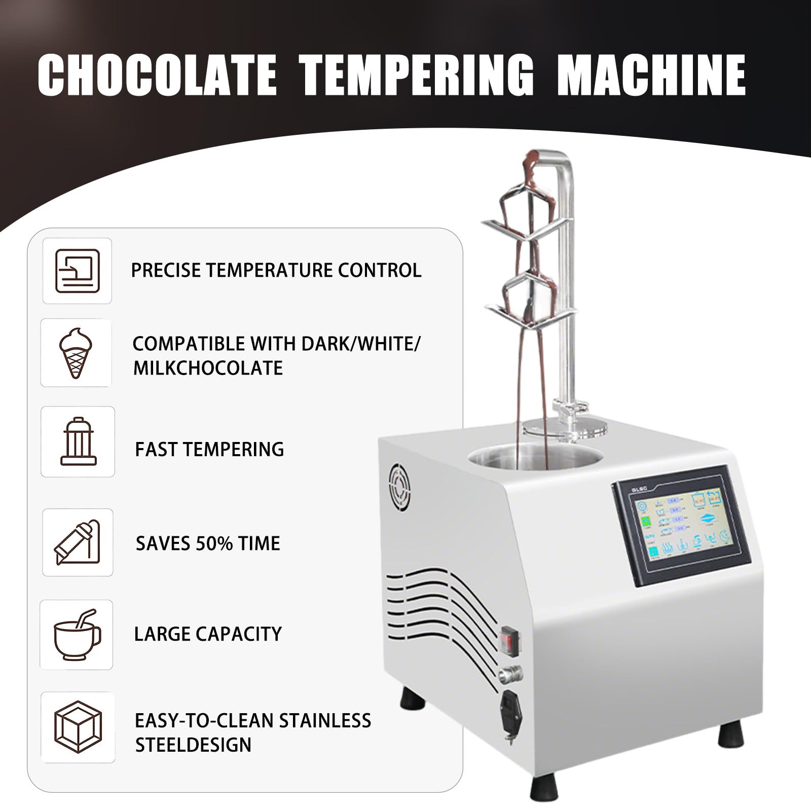Tempéreuse à Chocolat Professionnelle 5.5L – Fontaine Chocolat Cascade avec Double Zone de Chauffage, INOX, Démontable, Nettoyage Rapide, pour Fête, Mariage, Buffet, Pâtisserie