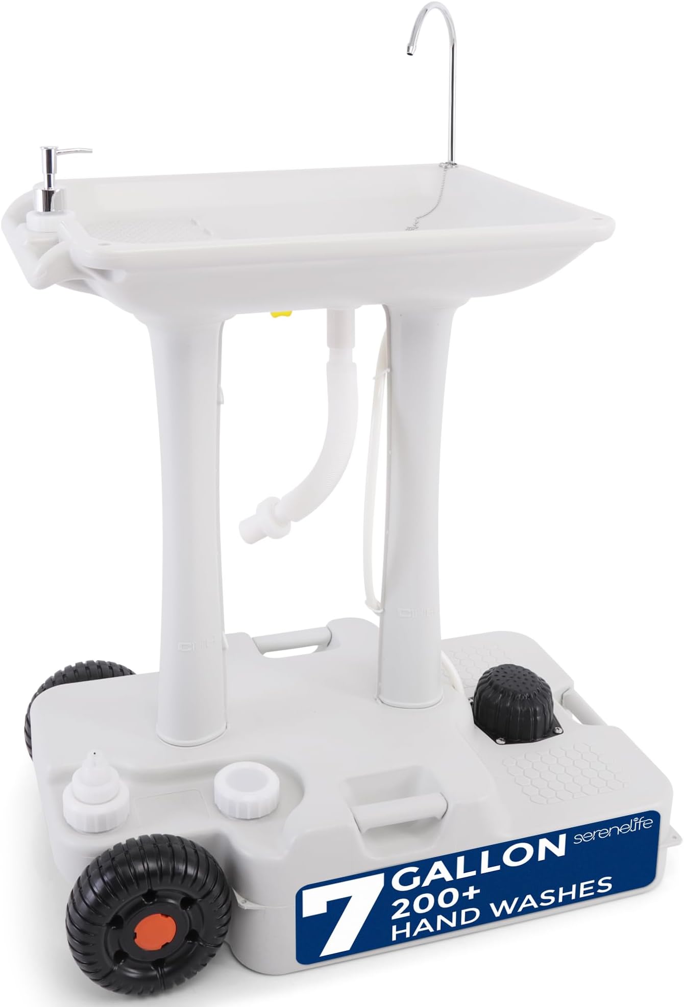 SereneLife Portable Camping Sink 30L (7 Gallon+) with Built-in Water Tank, Large Wheels, Hands-Free Foot Pump, Extra Large Basin and 5L Soap Dispenser - Perfect for Outdoors, Camping, and Workplace