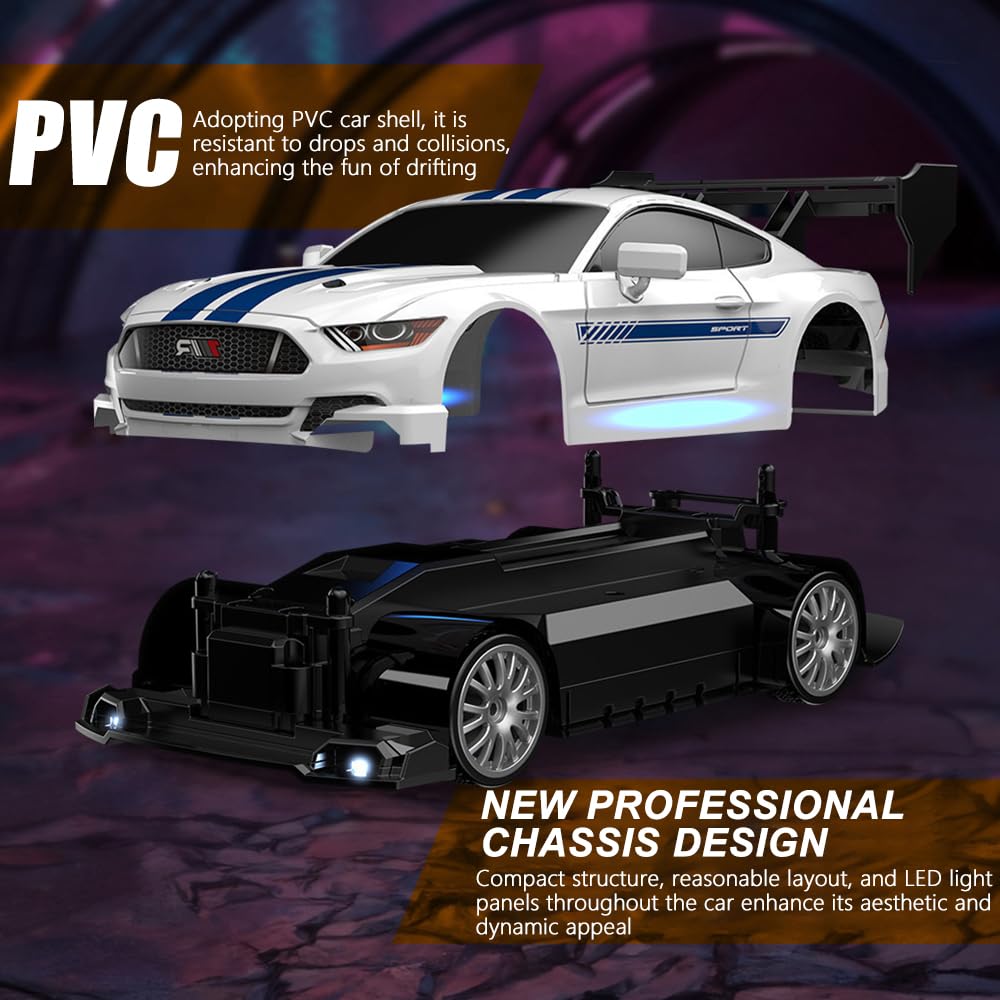 Drift zdalnie sterowany samochód, samochód wyścigowy 1:24, mini RC Drift Car 2,4 G, zabawka samochodowa z pilotem zdalnego sterowania i światłem LED, 4WD 30 km/h, zdalne sterowanie, mini samochód RC