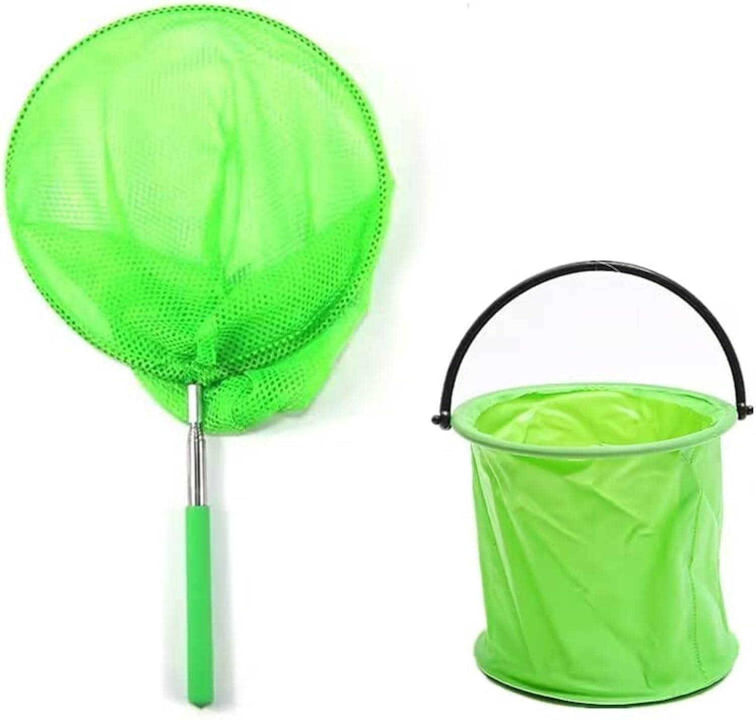 1 Pack Telescopic Butterfly Nets, Extendable Fishing Nets with 1 Folding Water Buckets for Catching Insects Bugs Playing Outdoor,Pink