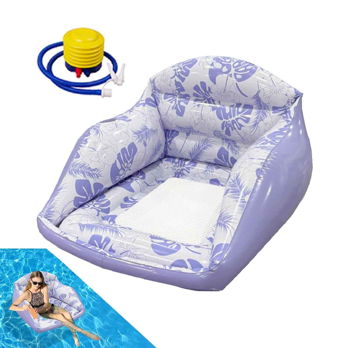 Sedia Gonfiabile 3 In 1 Per Piscina,Sedie Da Piscina Con Sedile In Rete,Portabicchiere E Pompa Ad Aria,Sedia Galleggiante Multiuso Con Schienale,Amaca D'Acqua Per Per Lago,Spiaggia,Feste