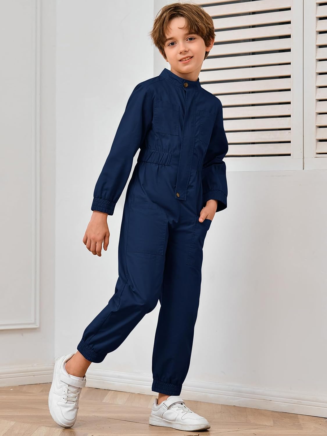 Haloumoning Kids Coveralls Boys Long Sleeve Jumpsuit Zip Up Flight Suit with Pockets 5-14 Years - Image 5